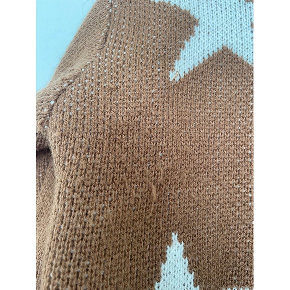 Women's Zenana Size Medium Tan Brown Distressed Star Sweater - Picture 5 of 7